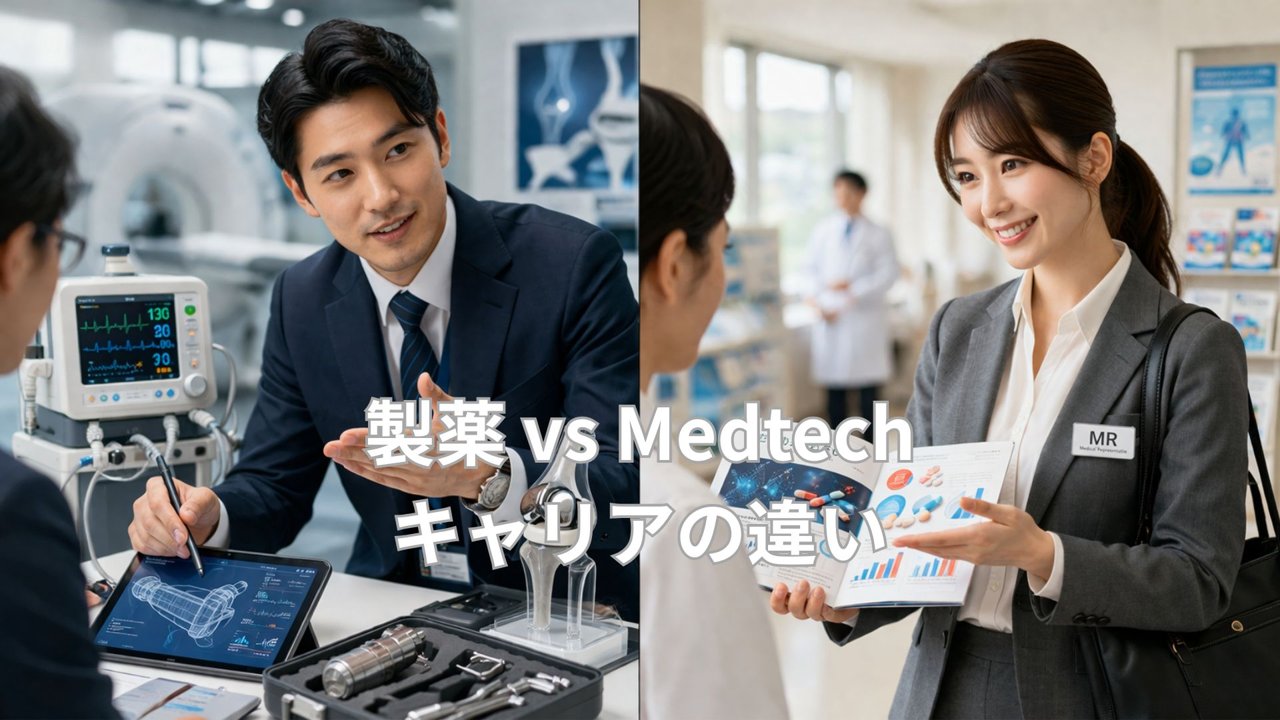 製薬とMedtechの営業職の違いを比較したイメージ（MRと医療機器営業）