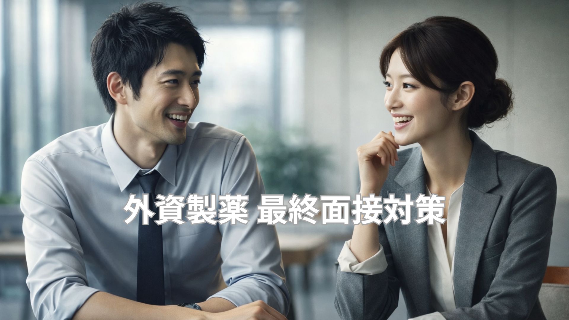 外資製薬の最終面接対策を相談するビジネスパーソンの男女