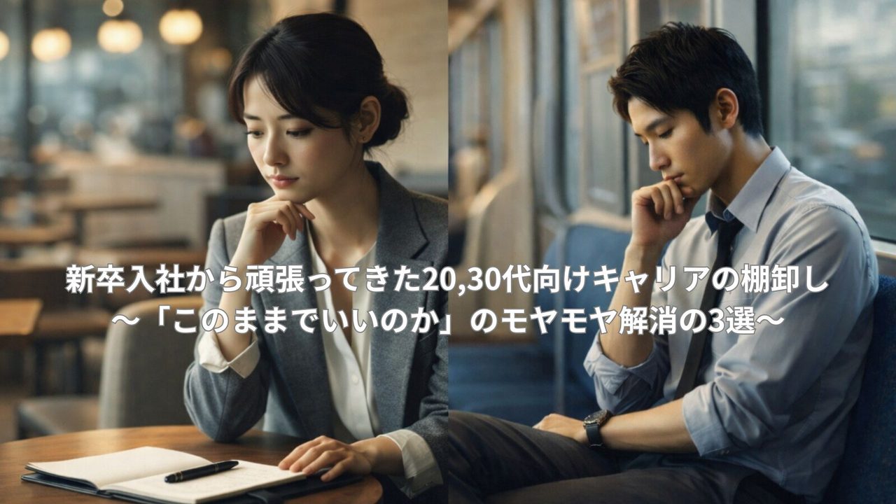 新卒入社から頑張ってきた20代・30代が「このままでいいのか」と将来のキャリアに悩み考え込むイメージ