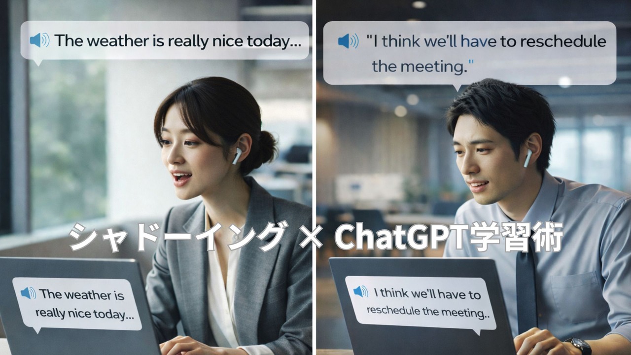 ChatGPTを使った英語シャドーイング学習を行うビジネスパーソンのイメージ